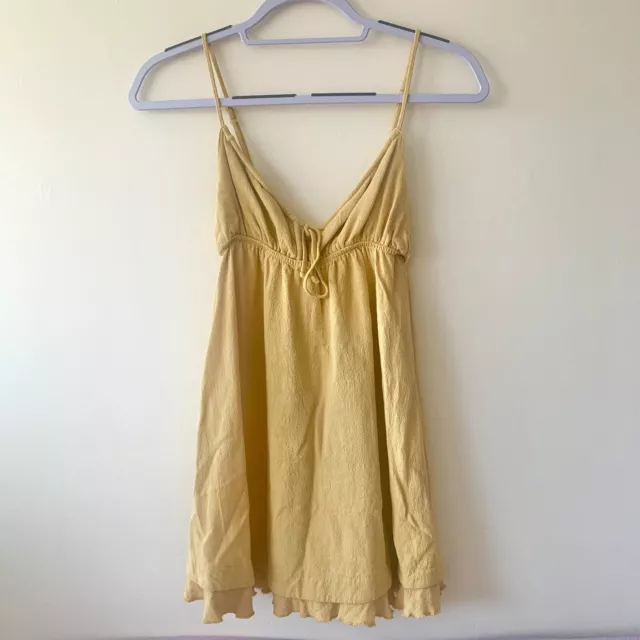 LA Hearts Pacsun Yellow Front Tie Spaghetti Straps Mini Dress Womens Size XS