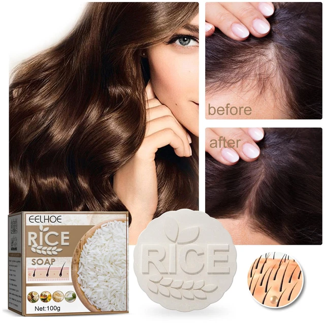 Barra de jabón con champú de arroz hidratante antipérdida de cabello rápido para hombre/mujer cabello W3J5