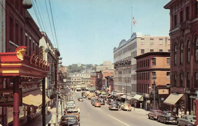Main Street Scene BANGOR, MAINE Freese's Store '50s Cars c1950s Vintage Postcard