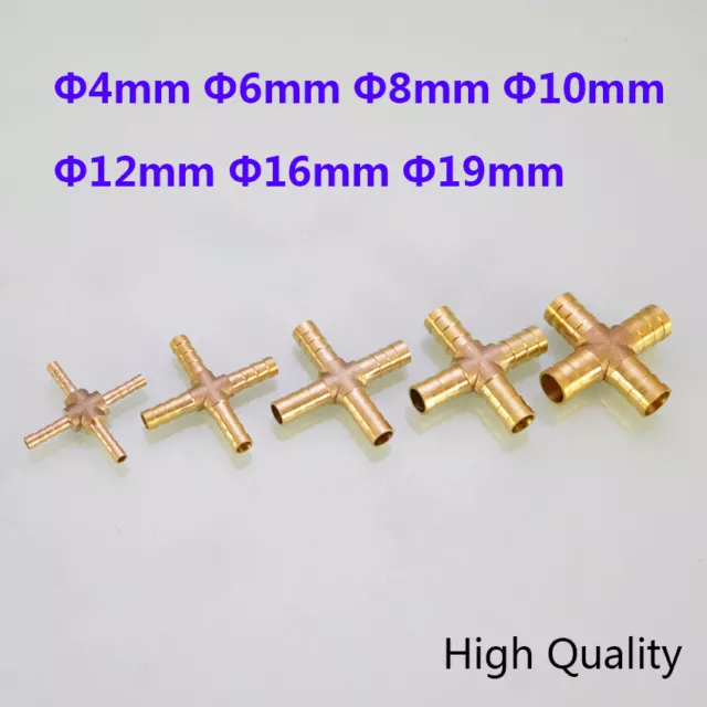 Brass Hose Joiner Barbed Cross 4 Way Splitter Connector Air Fuel Water Pipe Gas