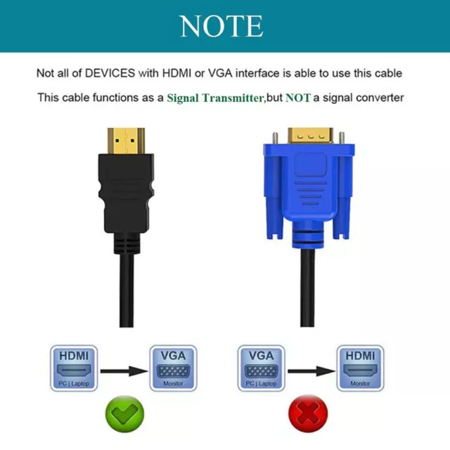 Black VGA Adapter Cable Connect enabled Devices to Monitor or Projector