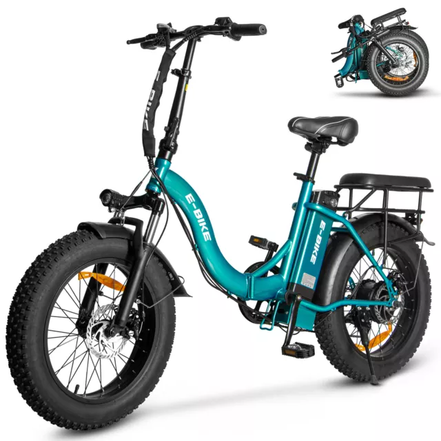 Axiniu 750W 20'' Electric Folding Bicycle Fat Tire Snow Beach City Ebike Blue