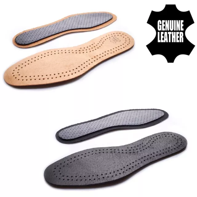 Leather Shoe Insoles Unisex Active Carbon Genuine Inner Sole Boots Gift All Size