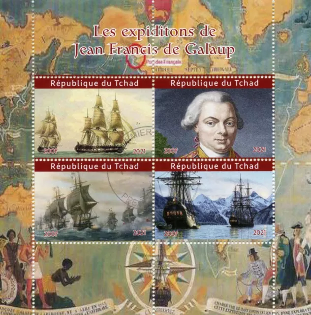 Chad Ships Stamps 2021 CTO Jean-Francois de Galaup Exploration People 4v M/S