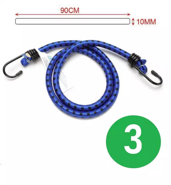 3 x Corda Fune Cinghia Elastica con Ganci per Fissaggio Bagagli Bici Portapacchi