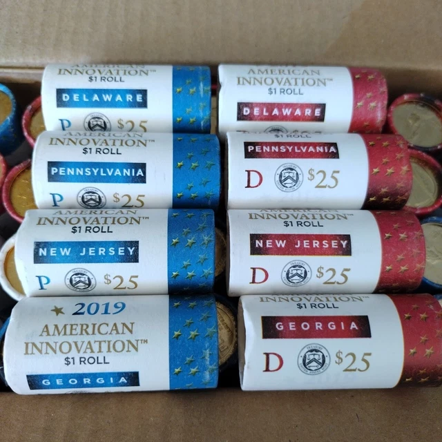 2019 P & D American Innovation Dollar Mint Rolls 8 roll set DE, PA, NJ, GA