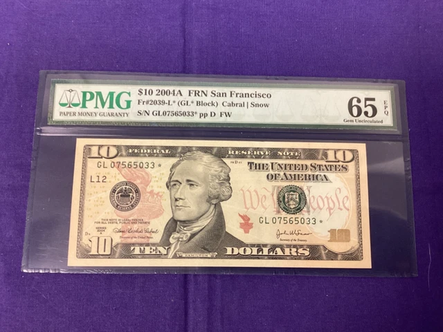 2004A $10 FRN - Fr. 2039-L *STAR* Note SAN FRAN. - PMG Superb Gem UNC 65 EPQ