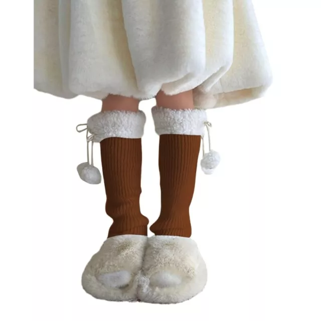 Pompoms Bowknot Leg Warmers Kids Girl Autumn Winter Leg Covers Knitted Stockings