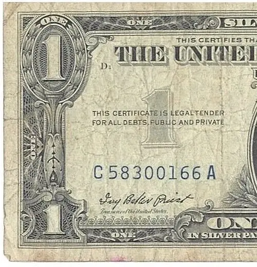 Dollar Silver Bill Blue Seal Note Error Certificates One Us 1957 Rare