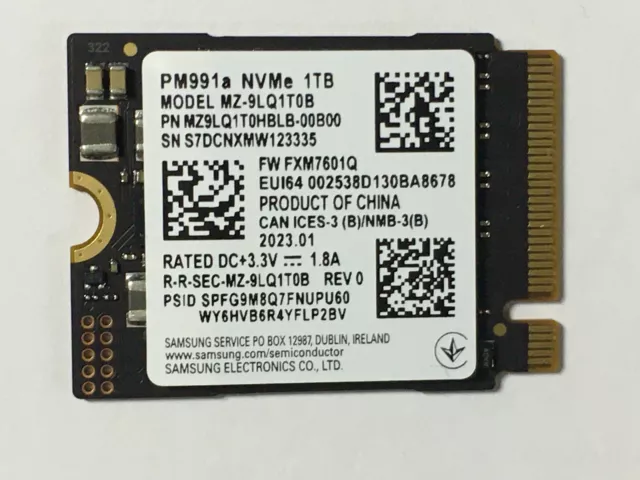 1TB M.2 2230 NVMe PCI Express 3.0 x2 SSD (Solid State Drive)-30mm