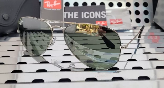 Nuevas gafas de sol grandes Ray Ban RB3025 W3277Aviator plateadas con espejo gris lns