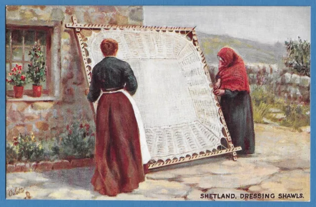 SHETLAND DRESSING SHAWLS Tuck Oilette Life in Shetland Old Postcard