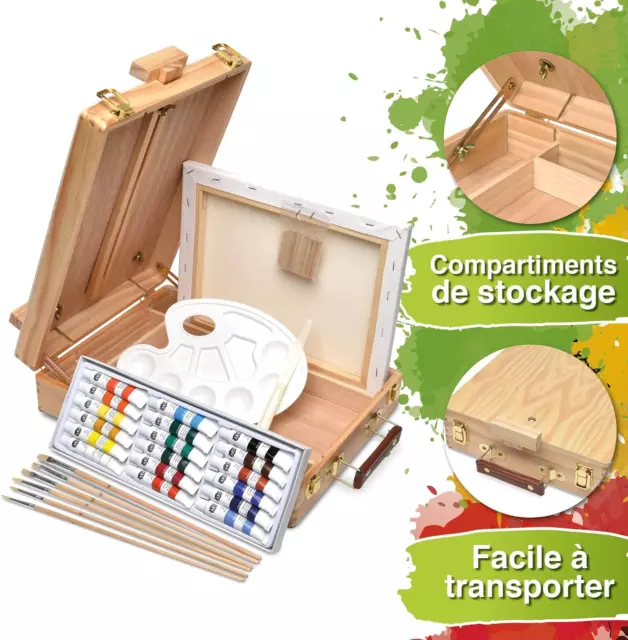 28 Pcs. Kit Peinture Acrylique Dans Coffret En Bois Florence – 18X12Ml Peintures 2