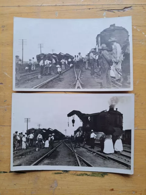 CRESTON, IA, TRAIN WRECK antique real photo postcard rppc lot x2 IOWA RAILROAD