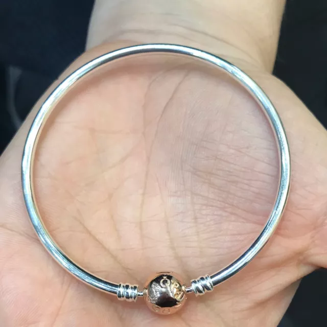 NEW Genuine PANDORA Bangle Sterling Silver Rose Clasp Moments Pouch RRP $119