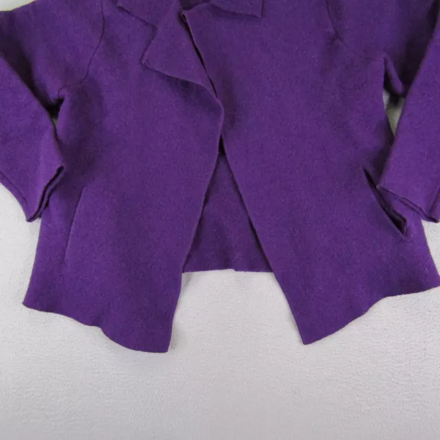 Eileen Fisher Sweater Womens Medium Purple Cardigan Knit Wool Pockets Open Front 3