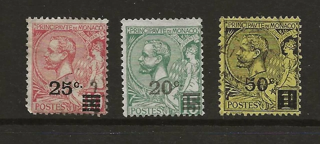1922 Monaco surcharged SG51-53 good/fine used