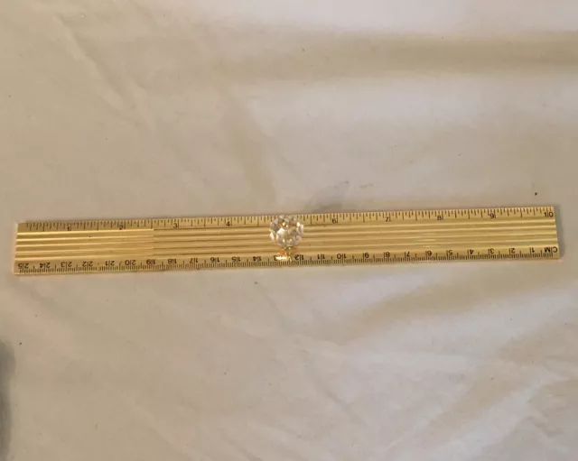 Vintage Solid Brass 10” Inch Ruler With Glass Crystal Knob Fancy Office Supply