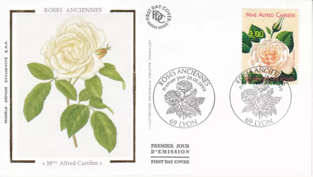 Enveloppe 1er jour FDC Soie 1999 - Roses Anciennes Mme Alfred Carrière