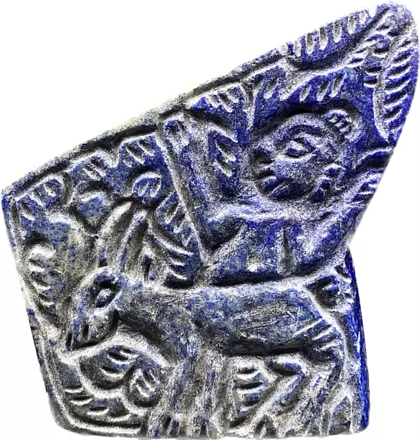 Ancient Near Eastern Lapis lazuli Relief Tile With King Engraved Animal Horse