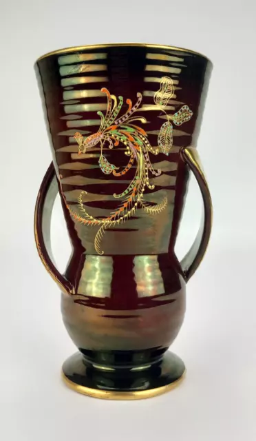 Crown Devon Fieldings Rouge Royale Paradiesvogel Vase mit zwei Griffen 18 cm