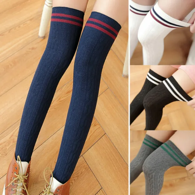 Women Thigh High Over The Knee Socks For Lady Black White Striped