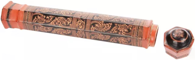 Antique Vintage Burmese Etched Yun Red Lacquer Document Holder Burma SE Asian
