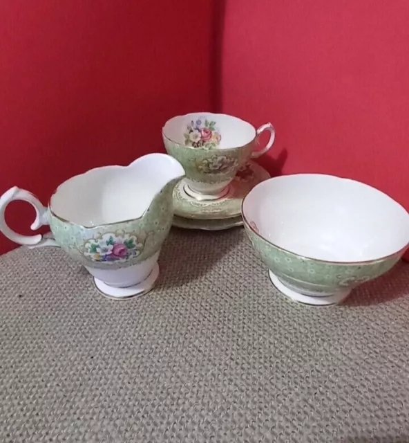 queen anne gainsborough fine bone china green floar coffe set