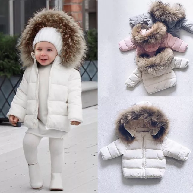 Toddler Kids Baby Boy Girl Winter Warm Faux Fur Hooded Jacket Coat OuterKids Bab