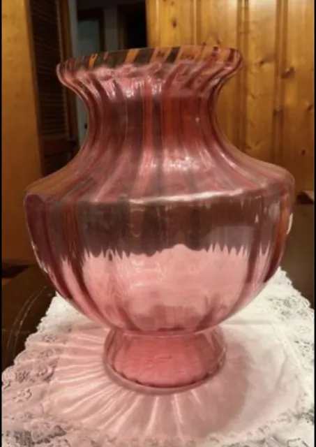 Pilgrim Cranberry Column MCM Red Optic Art Glass Flower Vase 12” Tall Vintage