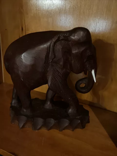 VINTAGE Large Wooden Elephant Statue Hand Carved 3