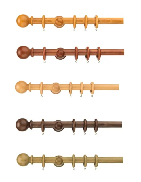 Swish Naturals 28mm Wood Curtain Pole Set, complete wooden Pole BALL Finial