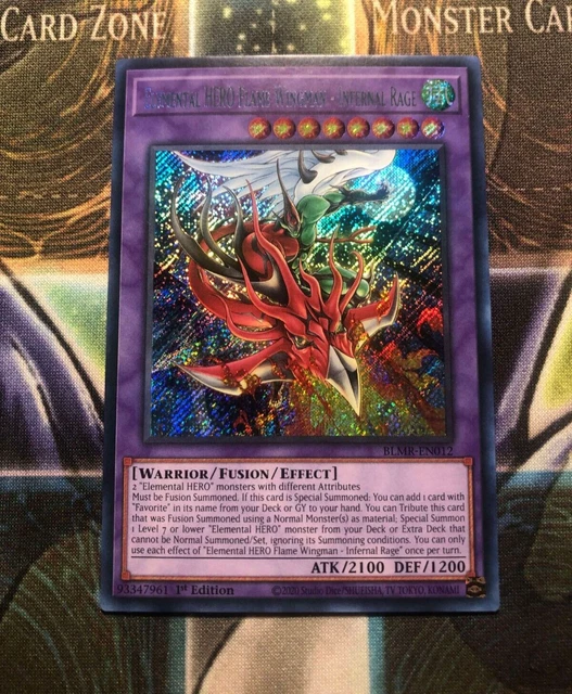 thumbnail image 2 of Elemental Hero Flame Wingman – Infernal Rage Secret Rare (BLMR-EN012) Yu-Gi-Oh TCG 2 of 4