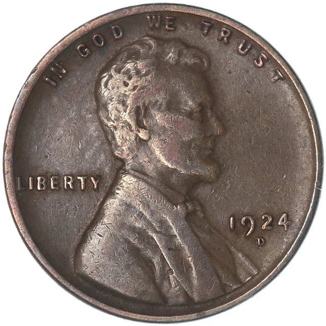 1924 D Lincoln Wheat Cent Very Fine Penny VF Old Cleaning See Pics T990