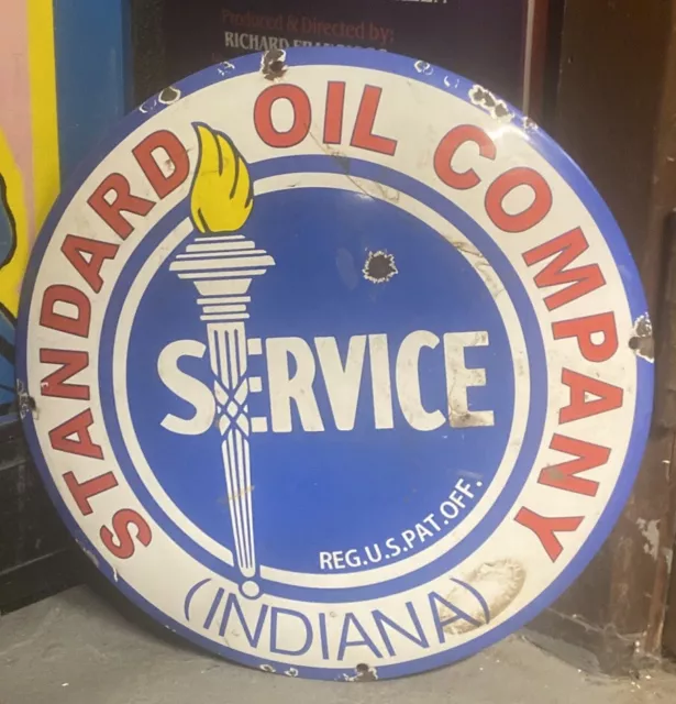 12”  STANDARD OIL COMPANY Service Porcelain Metal Gas Pump Plate Dome Sign