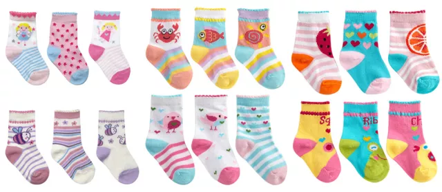 Newborn Infant Toddler Baby Girls Novelty Cotton Rich Socks 3 or 6 Pair 0-5.5 UK