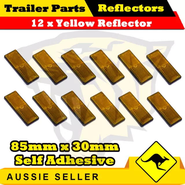 12 x Yellow 85mm x 30mm Self Adhesive Reflectors-Superior Trailers