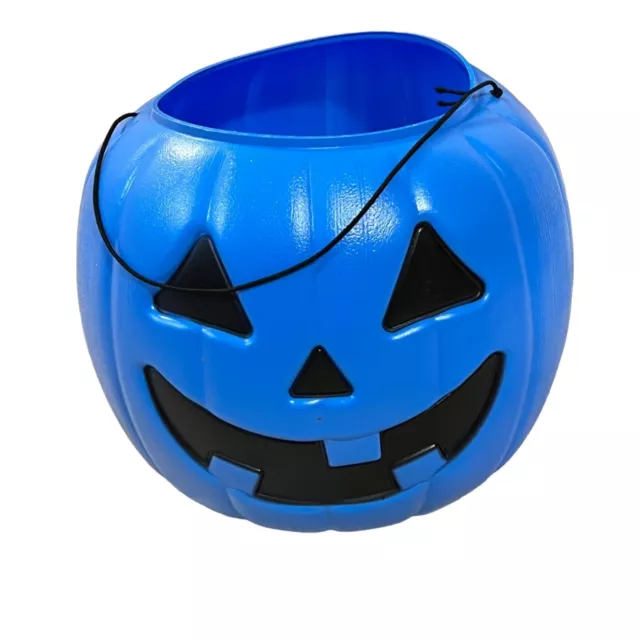 Blue Vintage General Foam Jack-O-Lantern Pumpkin Pail Halloween Bucket Blow Mold