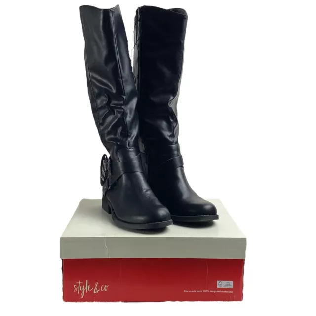 Women's Black Riding Boots Block Heel Zippered by Style and Co CHOOSE SIZE