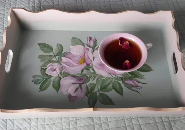 Hand Painted Wooden Tray On Cushion “ Rose Hip”Artist Lyuna Afonina.