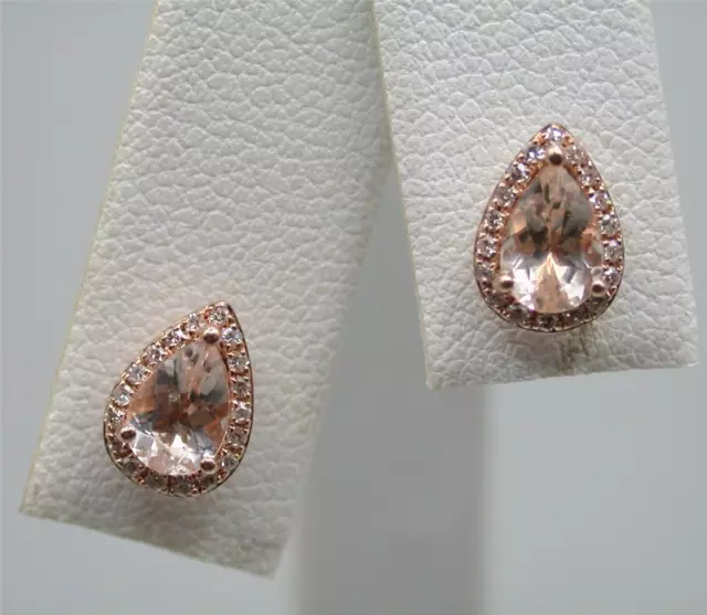 EFFY 14K Rose Gold Morganite and Diamond Halo Stud Earrings