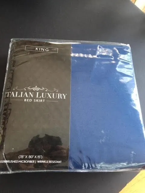 "Falda de cama de lujo italiana rica azul marino king talla 78""x80""x15"