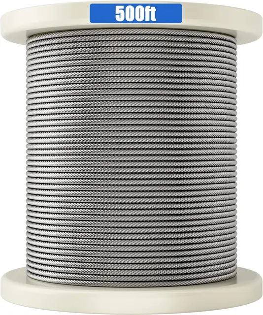 1/8" T316 Stainless Steel Cable, 500 FT Marine Grade Wire Rope for Deck Railing,