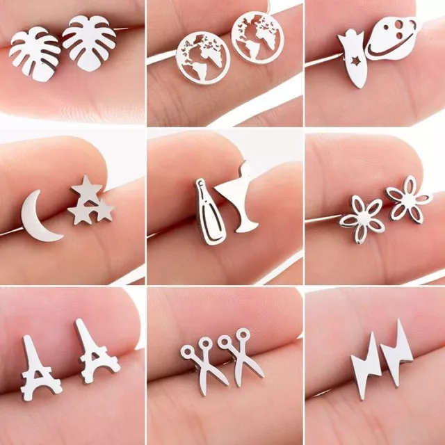 1Pair Mini Hollow Stud Earrings Star Moon Earring Studs Women Girl Jewelry Gifts