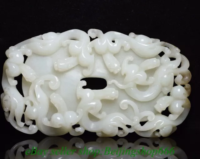 6.4" Chinese Natural Hetian White Jade Nephrite Dragon Pi Xiu Yu Bi Statue