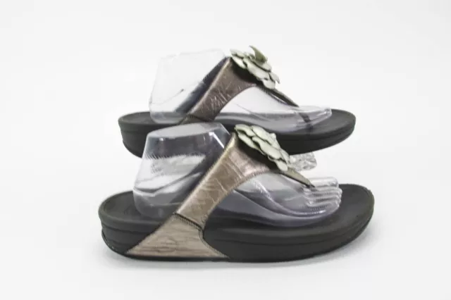 Fitflop Women Sandal Florent Size 11M Silver Floral Toe Thong Shoes Pre Owned vq
