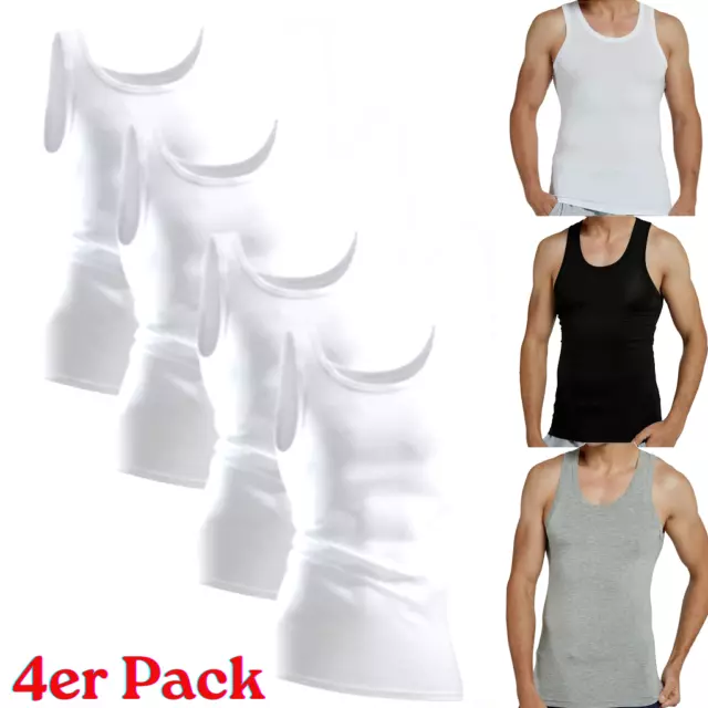 4er Pack Herren Unterhemden Baumwolle Feinripp Tank Top Achselhemd Shirt 6M-3XL