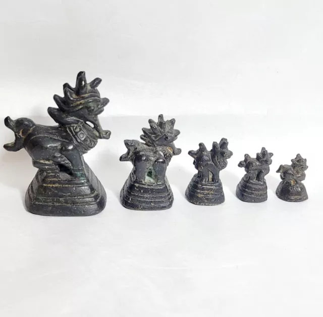 5 Antique 19th Century Graduated Burmese Bronze Hinthas Bird Opium Scale Weights