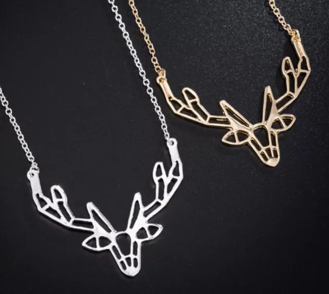 Deer Stag Head Origami Geometric 18K Gold and Silver Plated Options Available