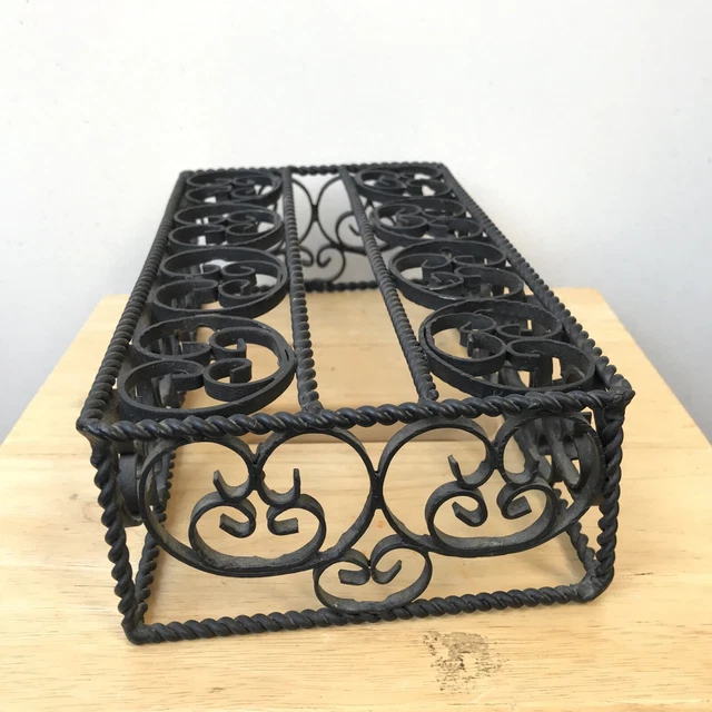 Vintage Antique Black Ornate Cast Iron Tissue Box Holder Cover Victorian Style 3